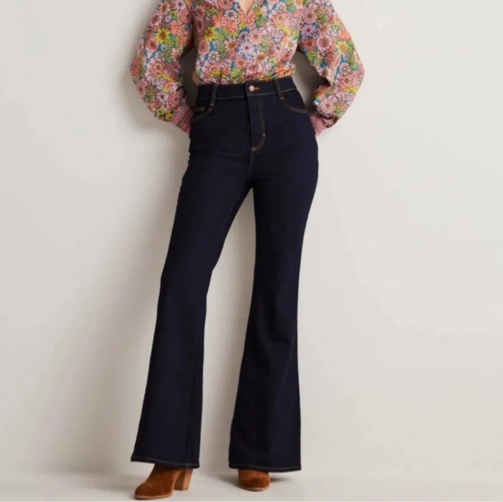 Boden High Waist Smart‎ Flare Jeans Long Stretch Denim